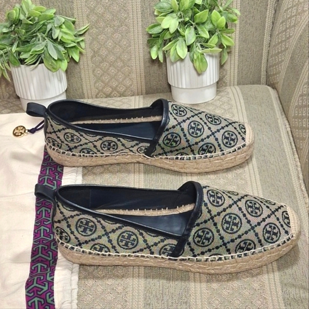Tory Burch Beige and Black Logo Espadrilles - Picture 1 of 16